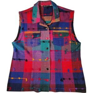 VTG Ana's Fashions Women's Colourful Embroidered Button Up Vest Size XL